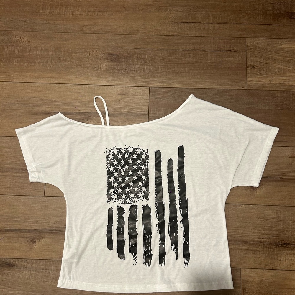 White Off-Shoulder Graphic Top